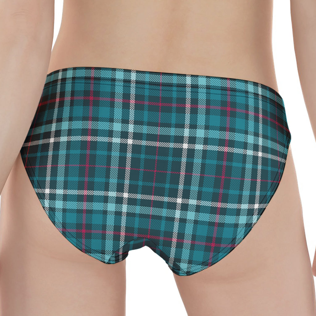 Teal Plaid Pattern Print Women's Panties