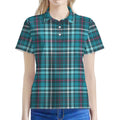 Teal Plaid Pattern Print Women's Polo Shirt