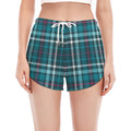 Teal Plaid Pattern Print Women's Split Running Shorts