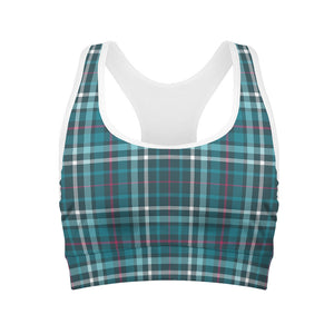 Teal Plaid Pattern Print Women's Sports Bra