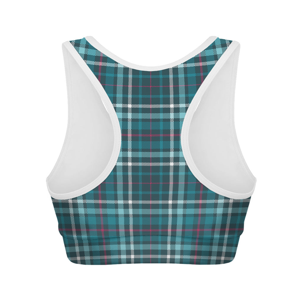 Teal Plaid Pattern Print Women's Sports Bra