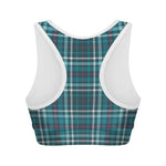 Teal Plaid Pattern Print Women's Sports Bra