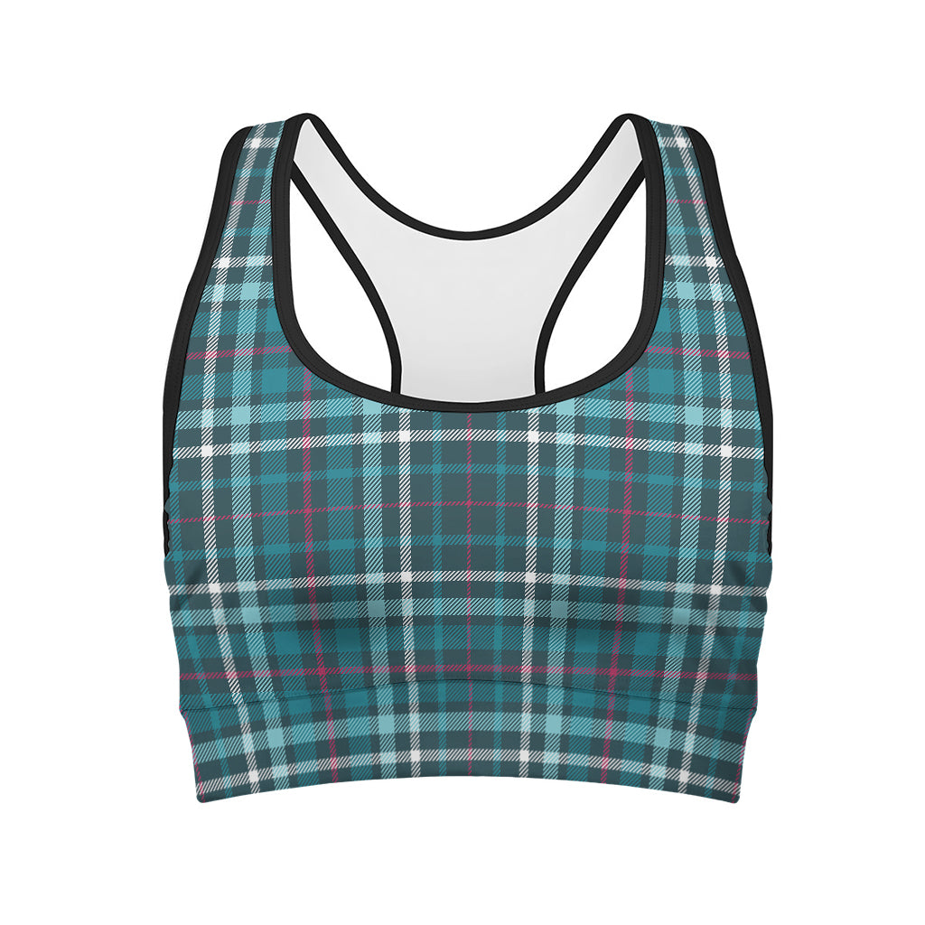 Teal Plaid Pattern Print Women's Sports Bra