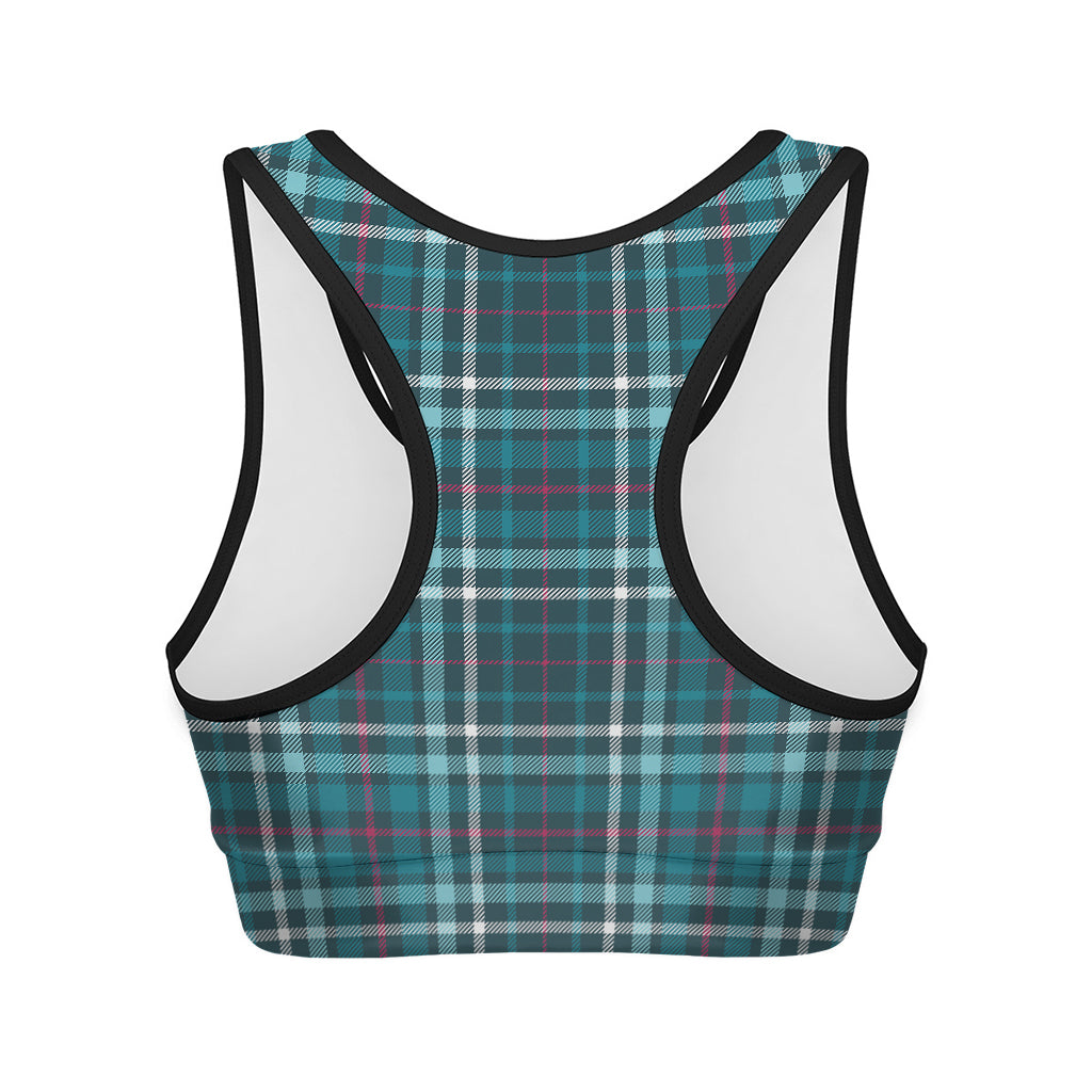 Teal Plaid Pattern Print Women's Sports Bra