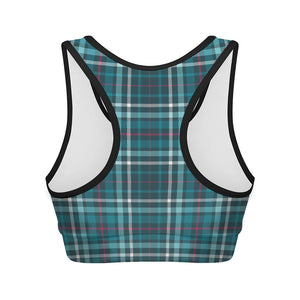 Teal Plaid Pattern Print Women's Sports Bra