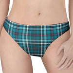 Teal Plaid Pattern Print Women's Thong