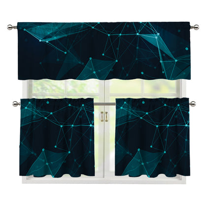 Teal Polygonal Dot Geometric Print 3 Piece Kitchen Curtains