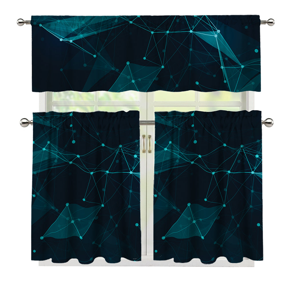 Teal Polygonal Dot Geometric Print 3 Piece Kitchen Curtains