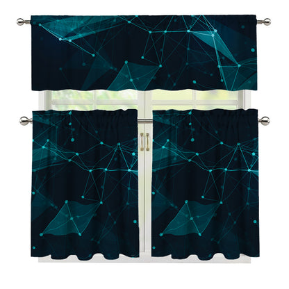 Teal Polygonal Dot Geometric Print 3 Piece Kitchen Curtains