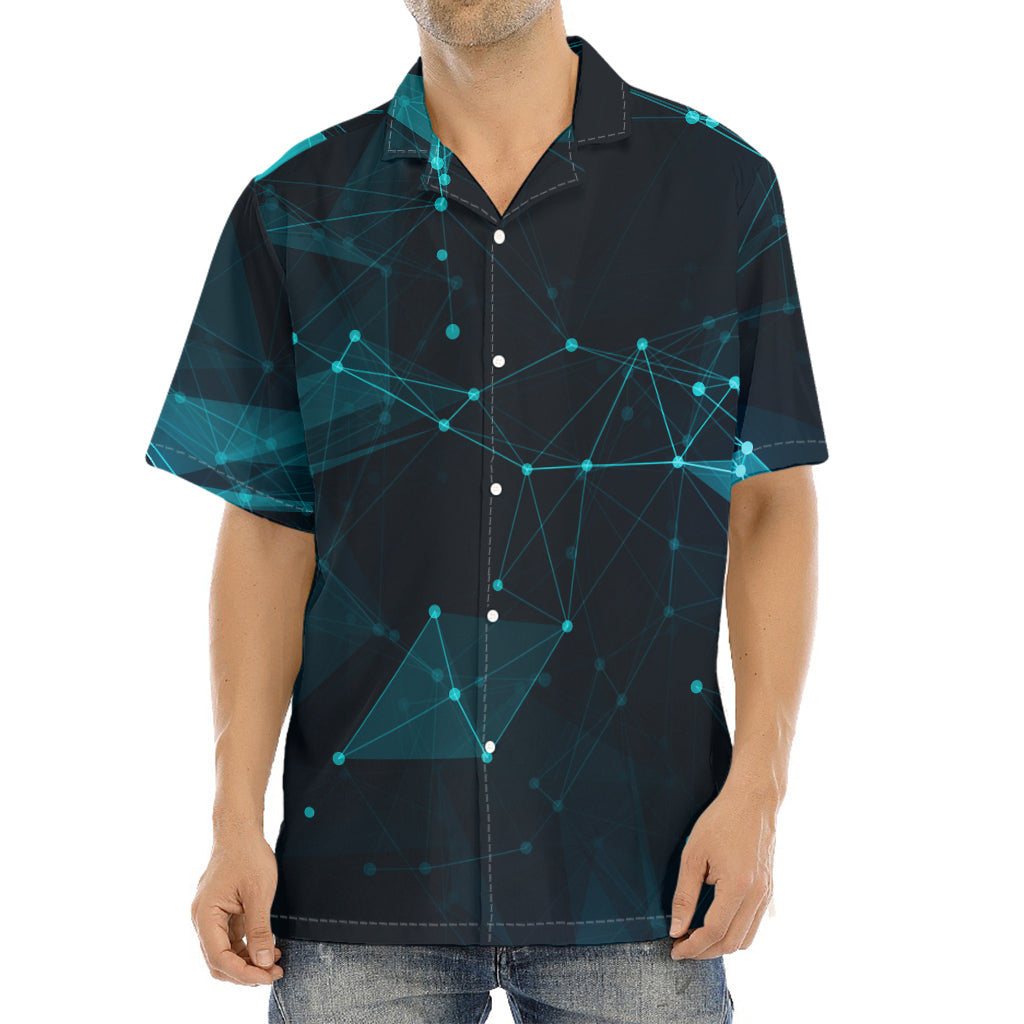Teal Polygonal Dot Geometric Print Aloha Shirt
