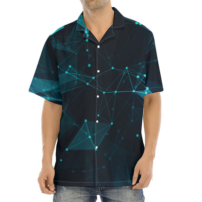 Teal Polygonal Dot Geometric Print Aloha Shirt