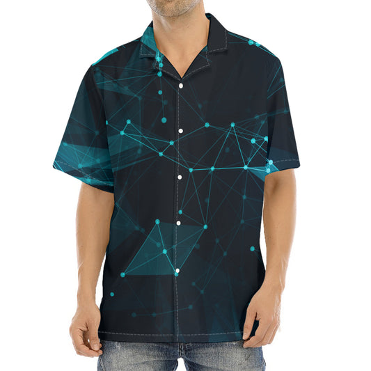 Teal Polygonal Dot Geometric Print Aloha Shirt