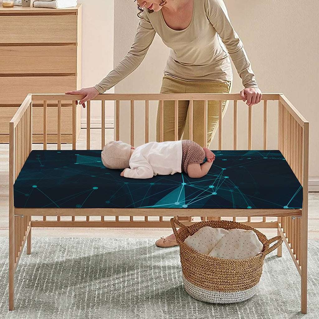Teal Polygonal Dot Geometric Print Baby Crib Sheet