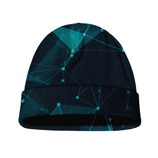 Teal Polygonal Dot Geometric Print Beanie