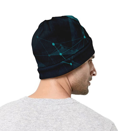 Teal Polygonal Dot Geometric Print Beanie