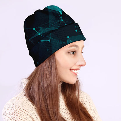 Teal Polygonal Dot Geometric Print Beanie