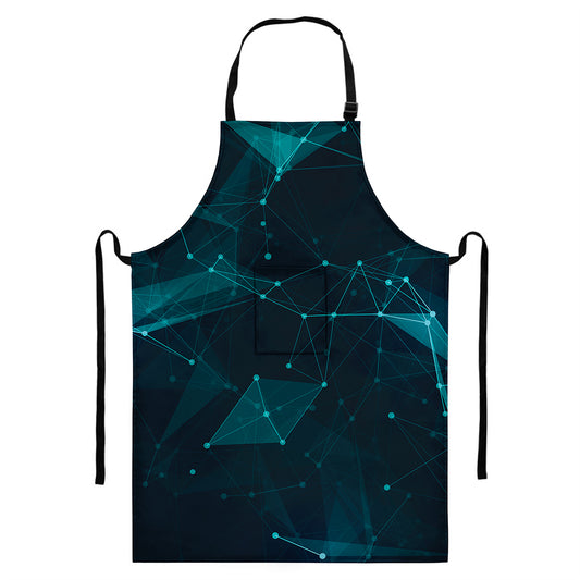 Teal Polygonal Dot Geometric Print Bib Apron With Pocket