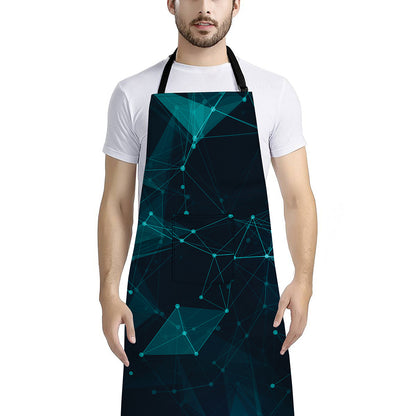 Teal Polygonal Dot Geometric Print Bib Apron With Pocket