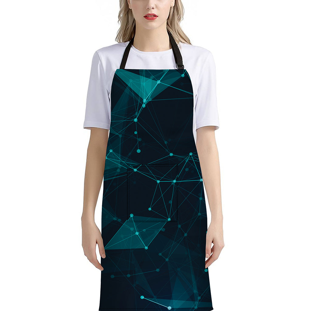 Teal Polygonal Dot Geometric Print Bib Apron With Pocket