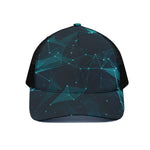 Teal Polygonal Dot Geometric Print Black Mesh Trucker Cap