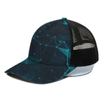 Teal Polygonal Dot Geometric Print Black Mesh Trucker Cap