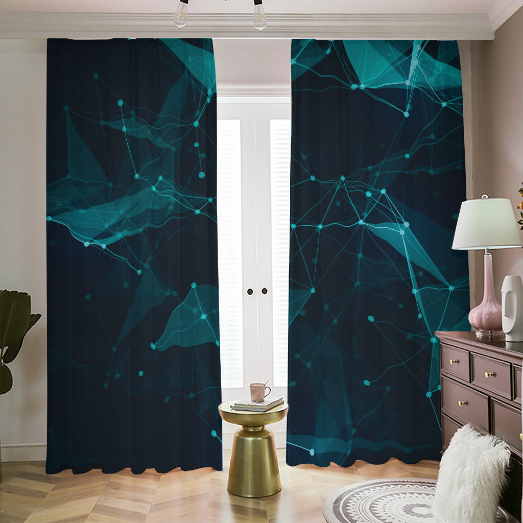 Teal Polygonal Dot Geometric Print Blackout Pencil Pleat Curtains