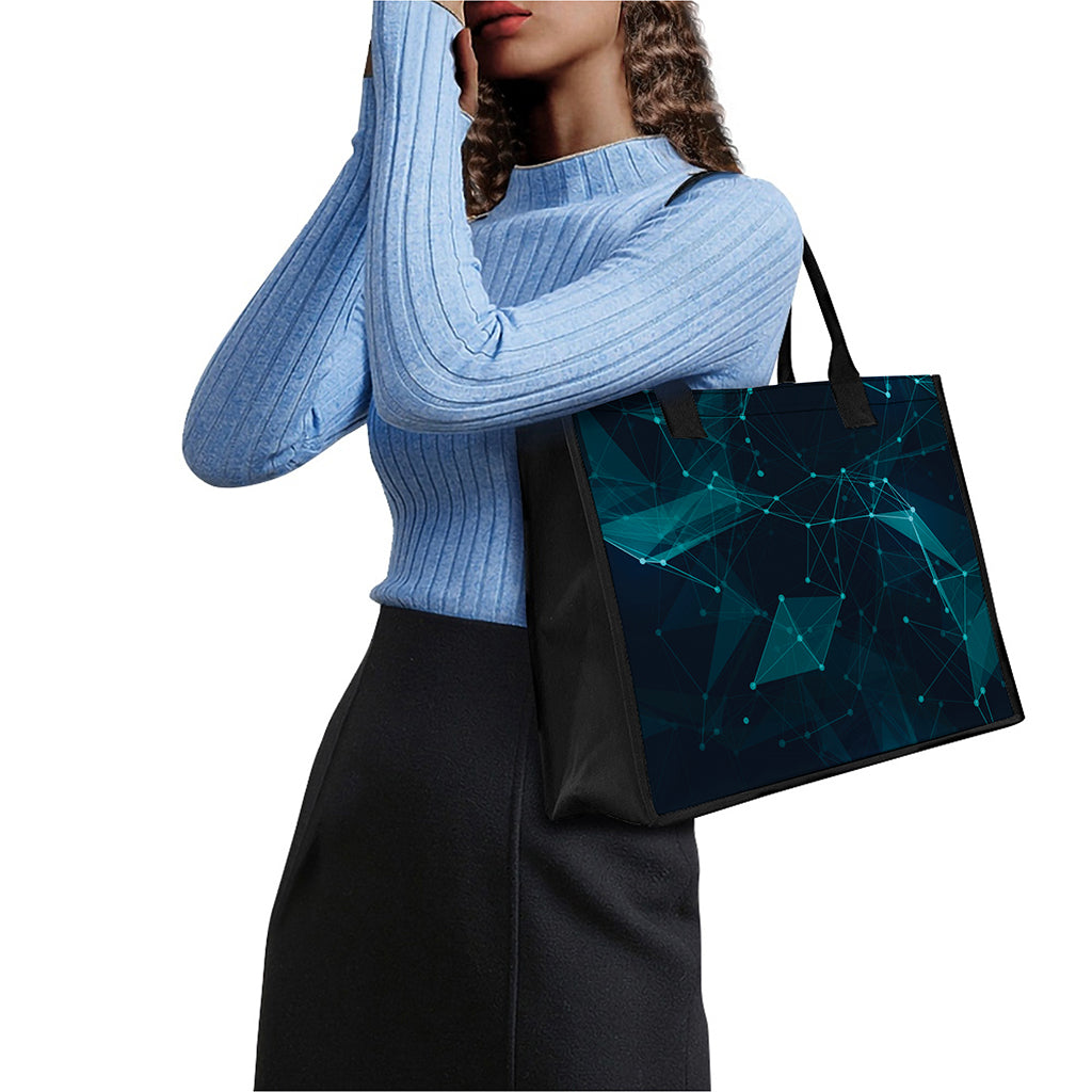 Teal Polygonal Dot Geometric Print Canvas Tote Bag