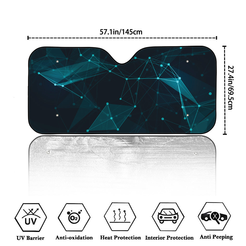 Teal Polygonal Dot Geometric Print Car Windshield Sun Shade