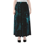 Teal Polygonal Dot Geometric Print Chiffon Maxi Skirt