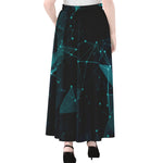 Teal Polygonal Dot Geometric Print Chiffon Maxi Skirt