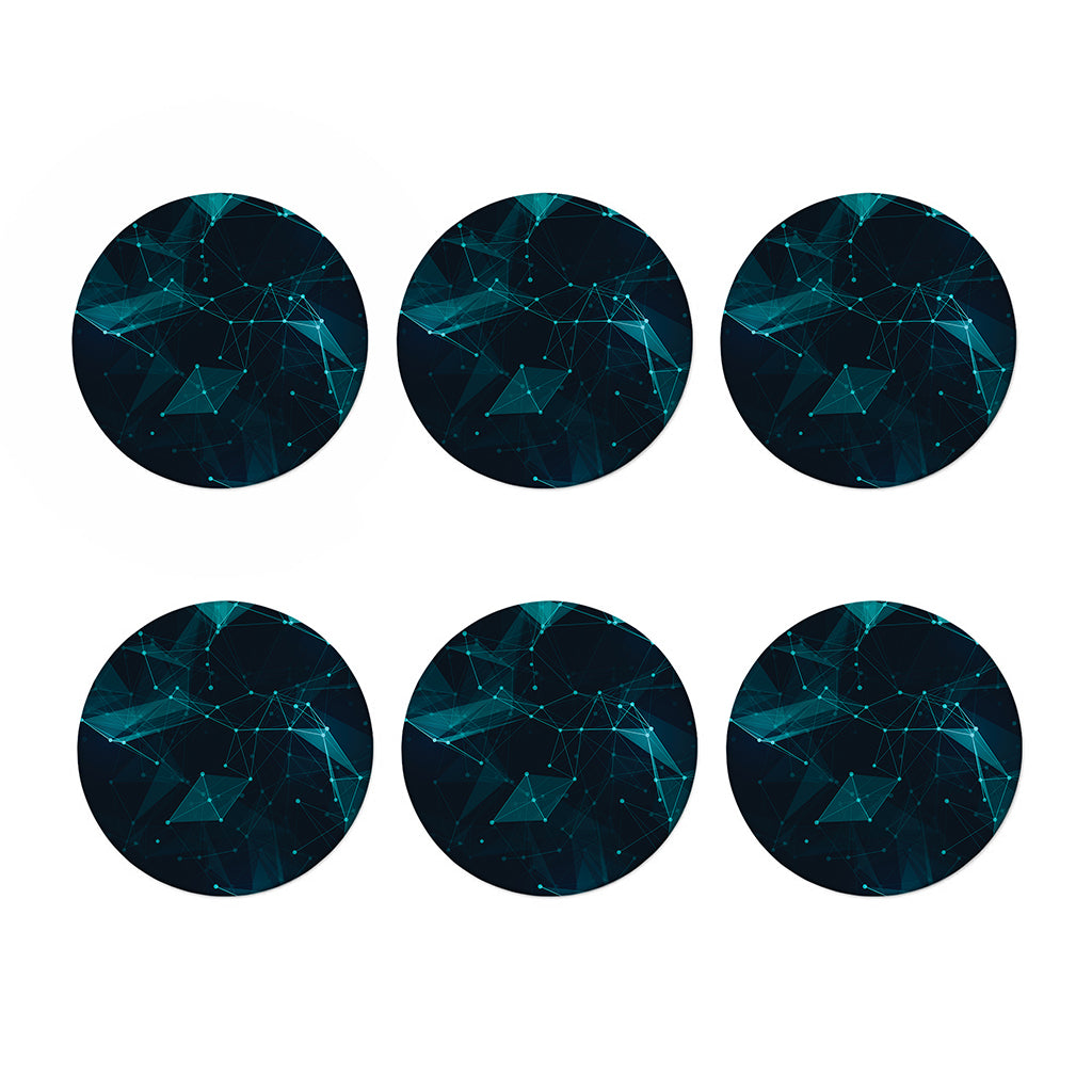 Teal Polygonal Dot Geometric Print Coaster Set