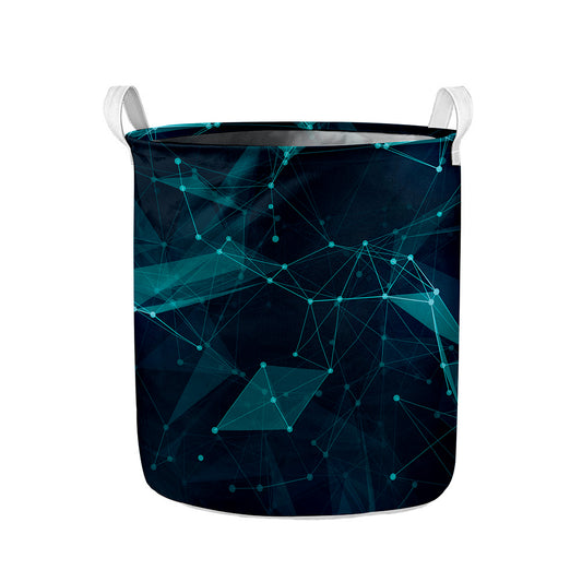 Teal Polygonal Dot Geometric Print Collapsible Laundry Basket