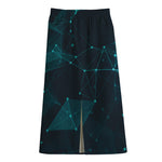 Teal Polygonal Dot Geometric Print Cotton Front Slit Maxi Skirt