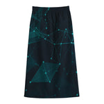 Teal Polygonal Dot Geometric Print Cotton Front Slit Maxi Skirt
