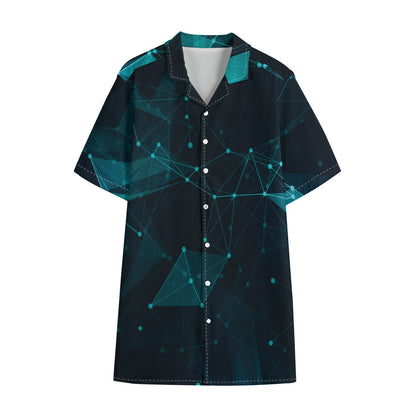 Teal Polygonal Dot Geometric Print Cotton Hawaiian Shirt