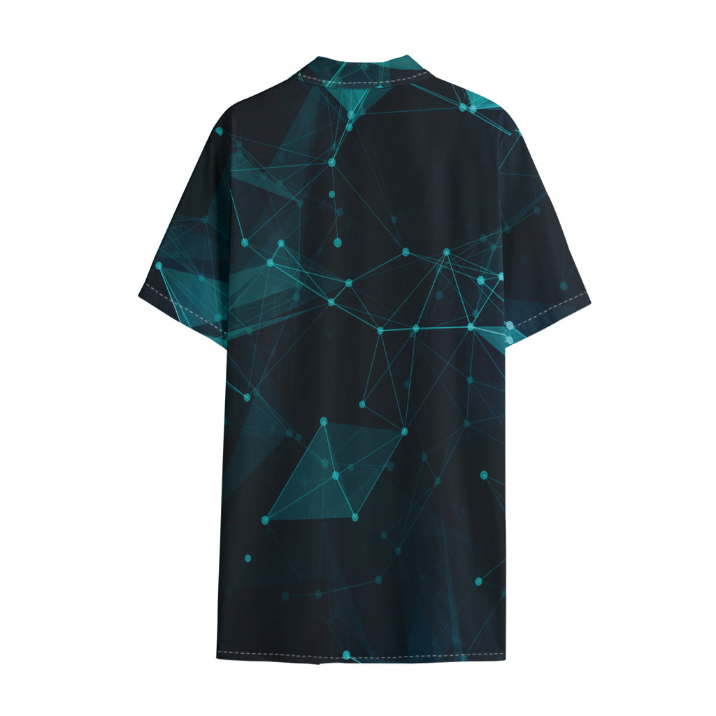 Teal Polygonal Dot Geometric Print Cotton Hawaiian Shirt