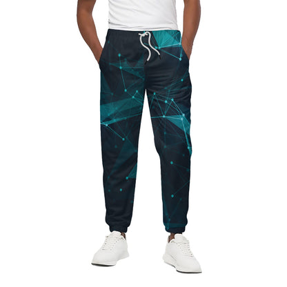 Teal Polygonal Dot Geometric Print Cotton Pants