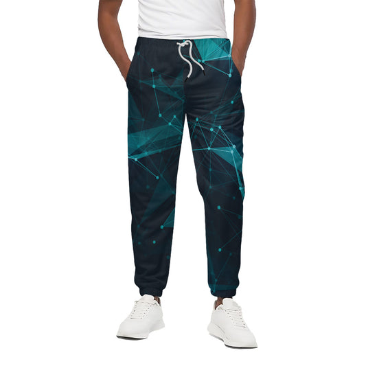 Teal Polygonal Dot Geometric Print Cotton Pants