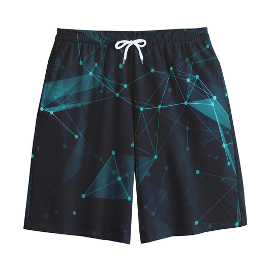 Teal Polygonal Dot Geometric Print Cotton Shorts