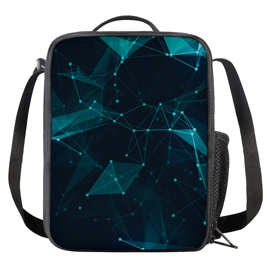 Teal Polygonal Dot Geometric Print Crossbody Lunch Bag