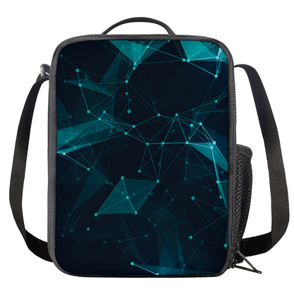 Teal Polygonal Dot Geometric Print Crossbody Lunch Bag