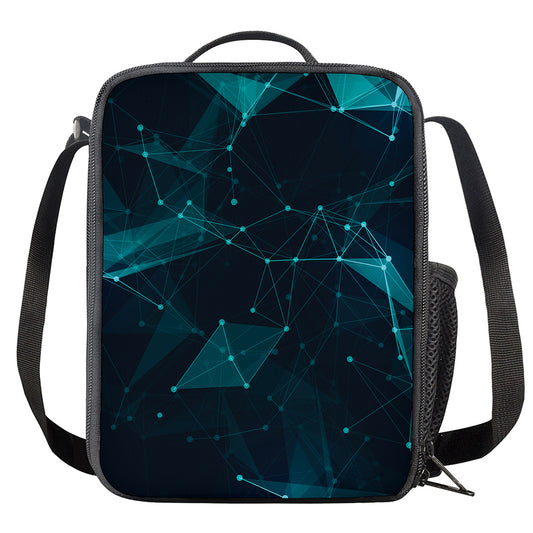 Teal Polygonal Dot Geometric Print Crossbody Lunch Bag