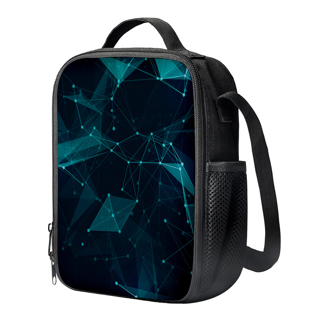 Teal Polygonal Dot Geometric Print Crossbody Lunch Bag