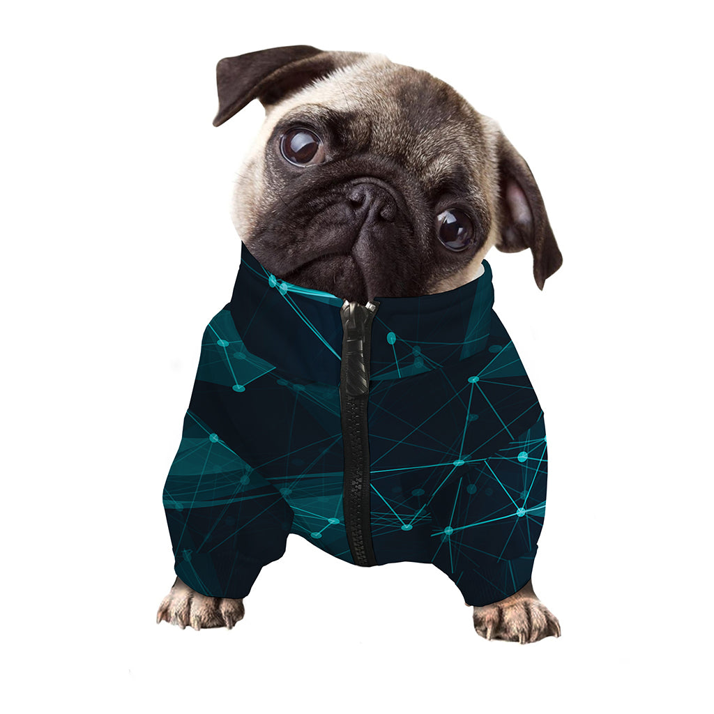 Teal Polygonal Dot Geometric Print Dog Zip Up Jacket