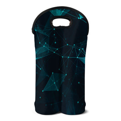 Teal Polygonal Dot Geometric Print Double Neoprene Wine Tote