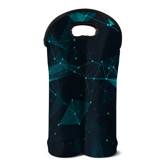 Teal Polygonal Dot Geometric Print Double Neoprene Wine Tote