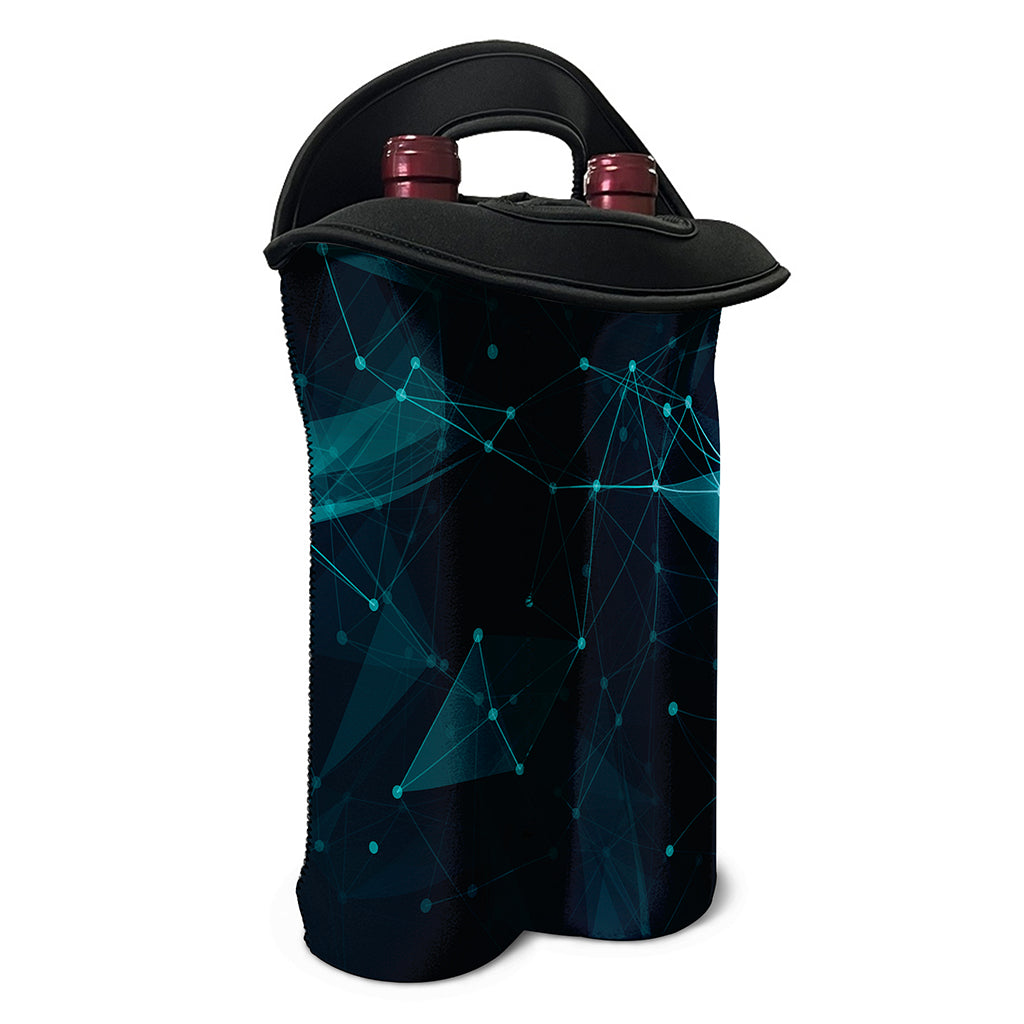 Teal Polygonal Dot Geometric Print Double Neoprene Wine Tote