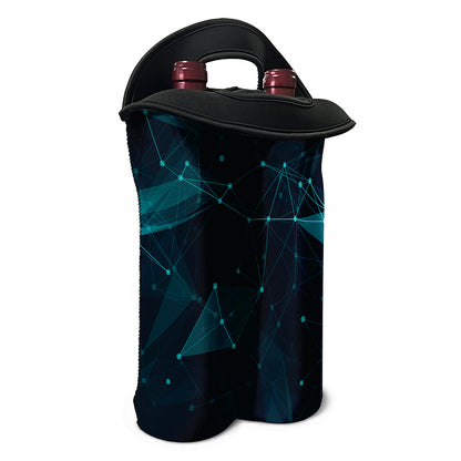 Teal Polygonal Dot Geometric Print Double Neoprene Wine Tote