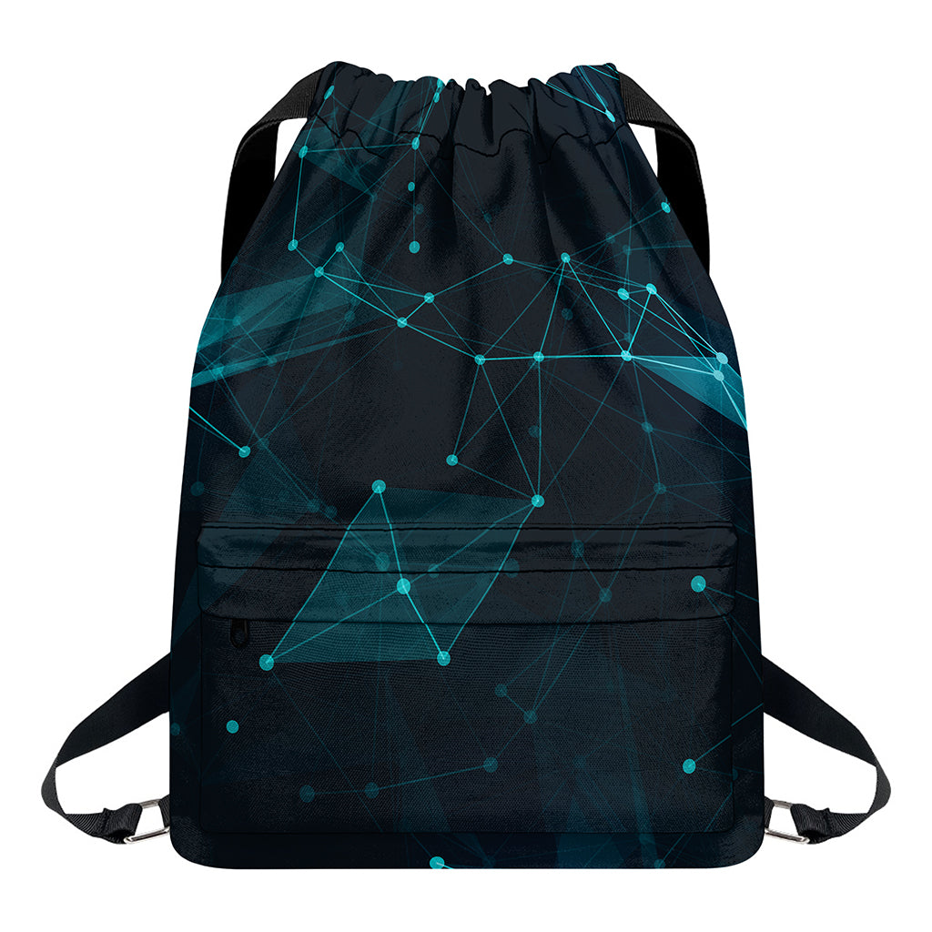 Teal Polygonal Dot Geometric Print Drawstring Backpack