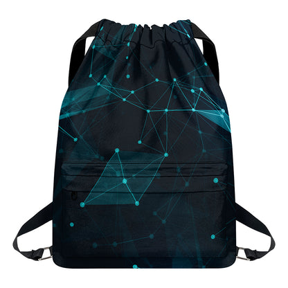 Teal Polygonal Dot Geometric Print Drawstring Backpack